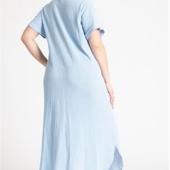 Eloquii Light Blue Button Front Shirt Dress Size 14 Cotton Gauze Midi - Picture 2 of 11